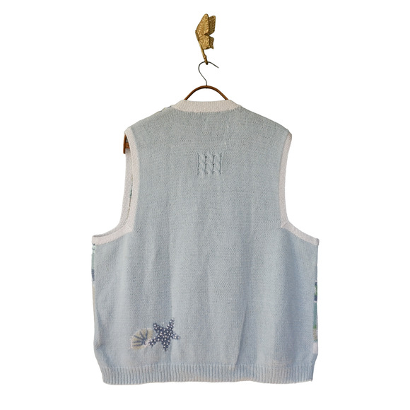 VTG Marisa Christina knit Sea Shore Sweater Vest 2X Cottagecore Whimsy Nautical - Picture 2 of 16